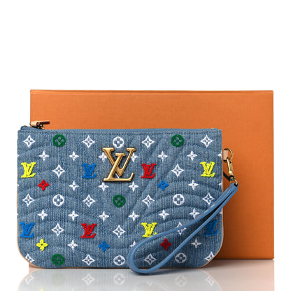 Louis Vuitton Embroidered Monogram Denim New Wave Zipped Pochette Blue 7 of 7