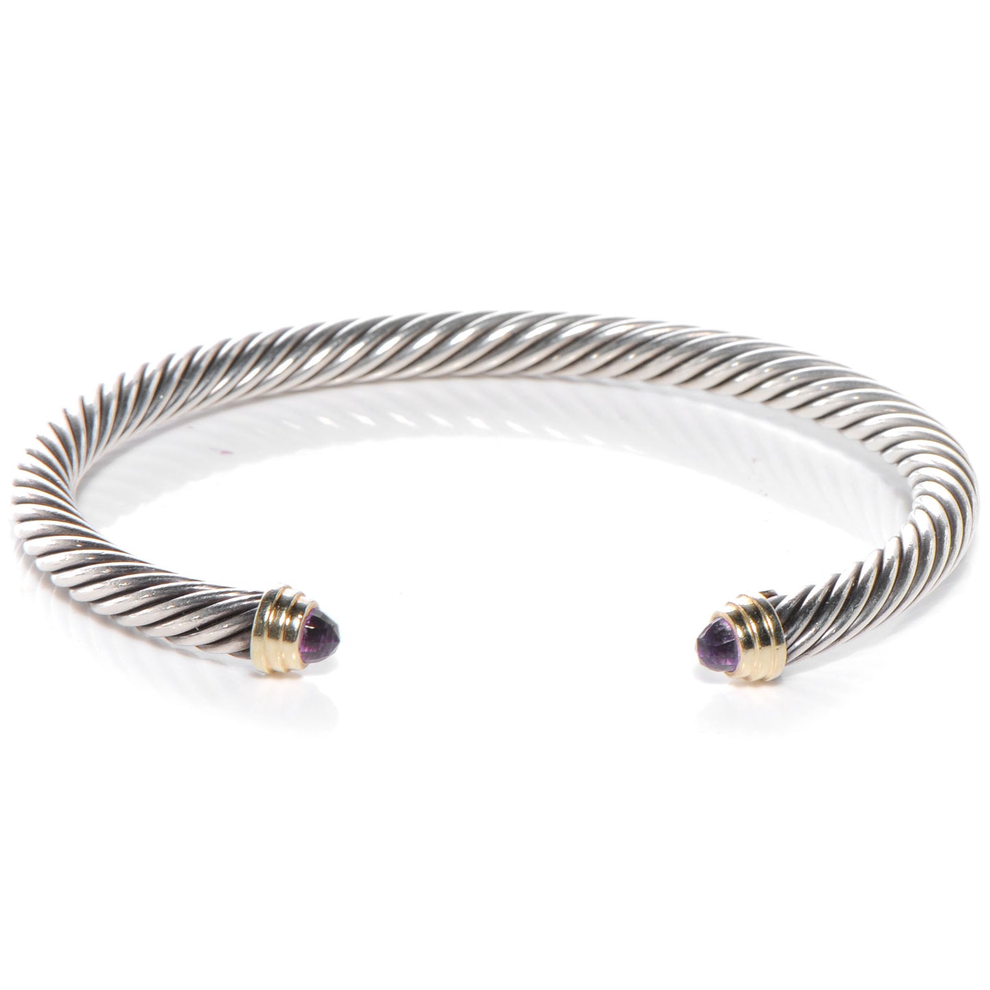 Sterling Silver 14K Yellow Gold Amethyst 5mm Cable Classics Petite Color Bracelet