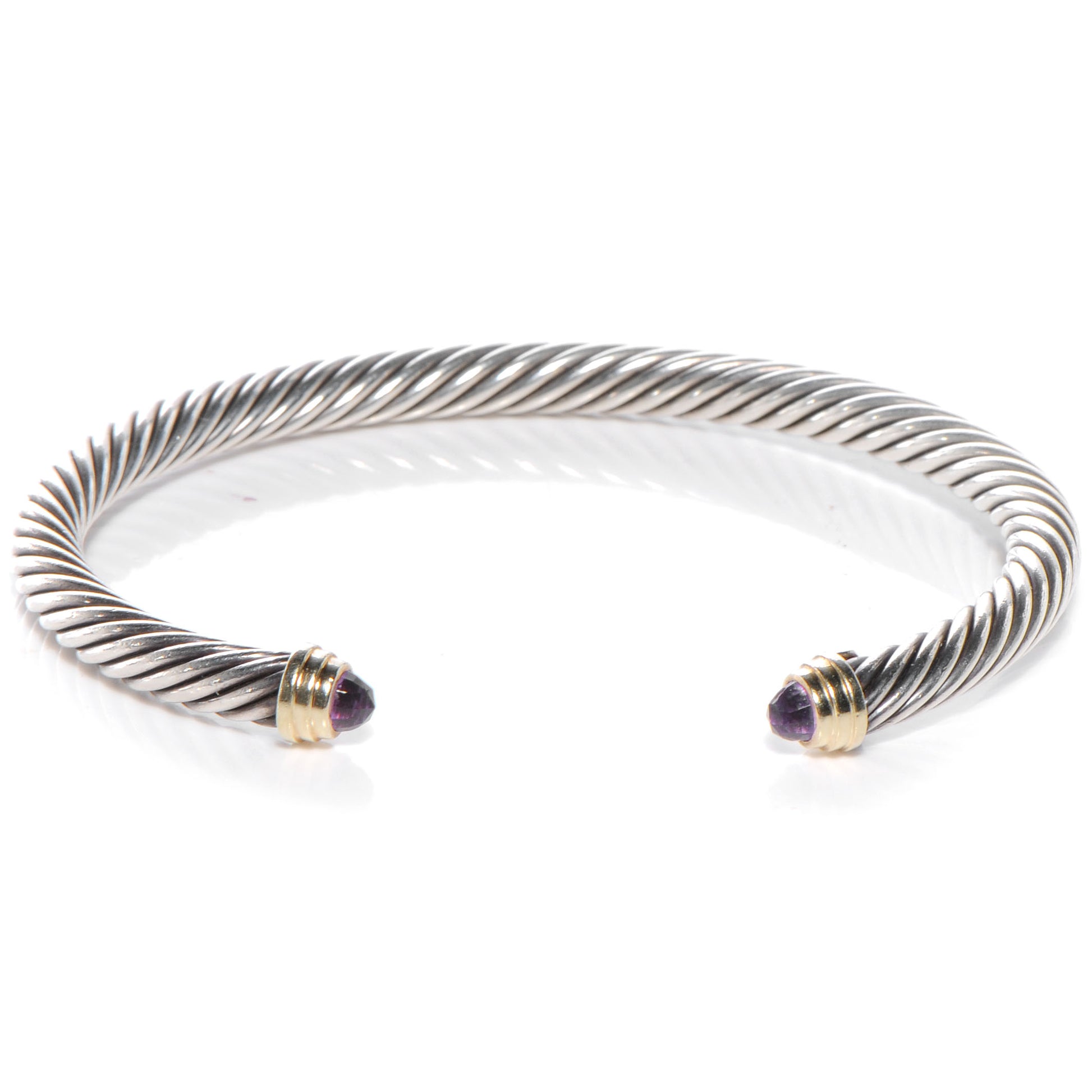 David Yurman Sterling Silver 14K Yellow Gold Amethyst 5mm Cable Classics Petite Color Bracelet 1 of 4