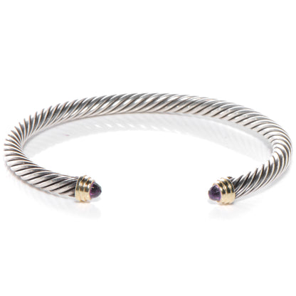 David Yurman Sterling Silver 14K Yellow Gold Amethyst 5mm Cable Classics Petite Color Bracelet 1 of 4