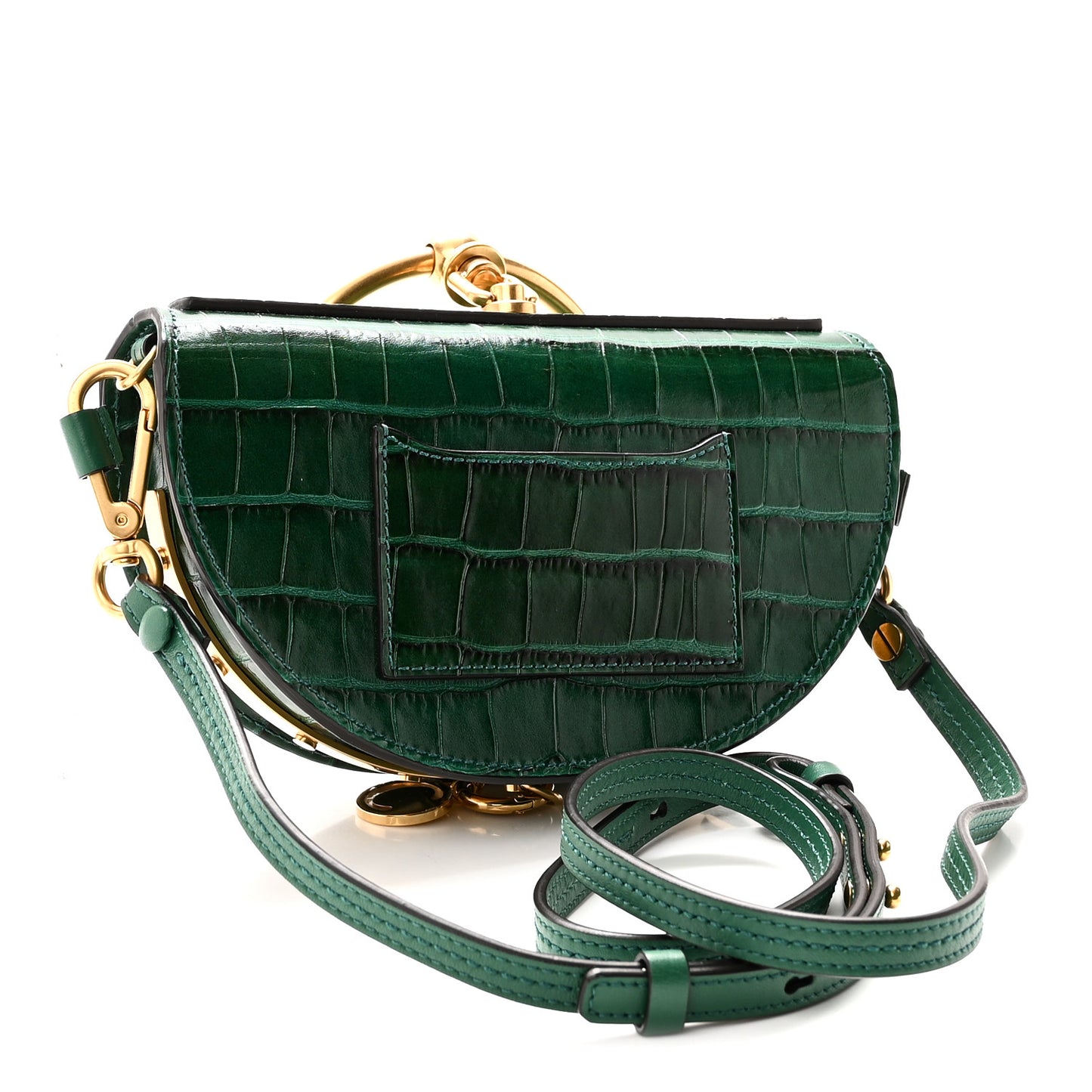 Calfskin Crocodile Embossed Small Nile Bracelet Minaudiere Bag Woodsy Green