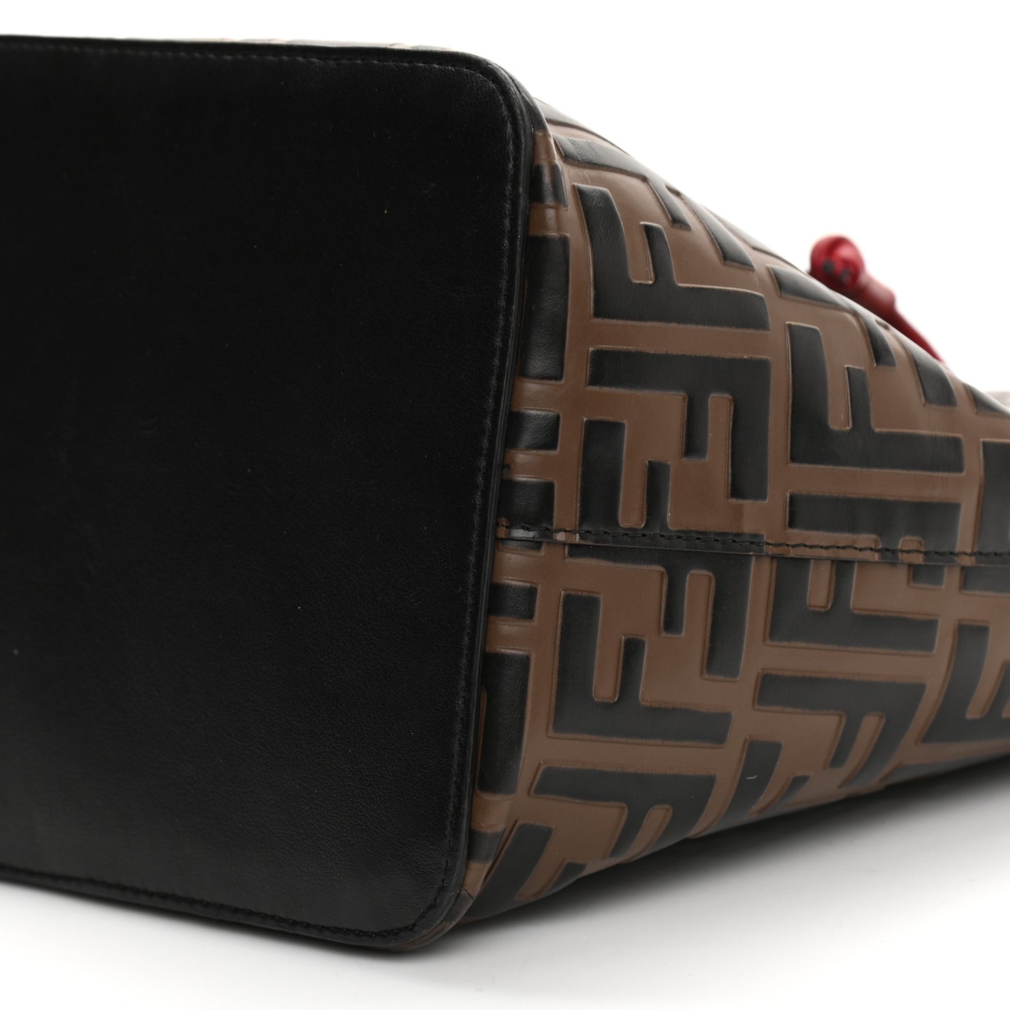 Vitello Grace F is Fendi Bi-Color FF 1974 Embossed Grande Mon Tresor Bucket Bag Maya Black Fragola