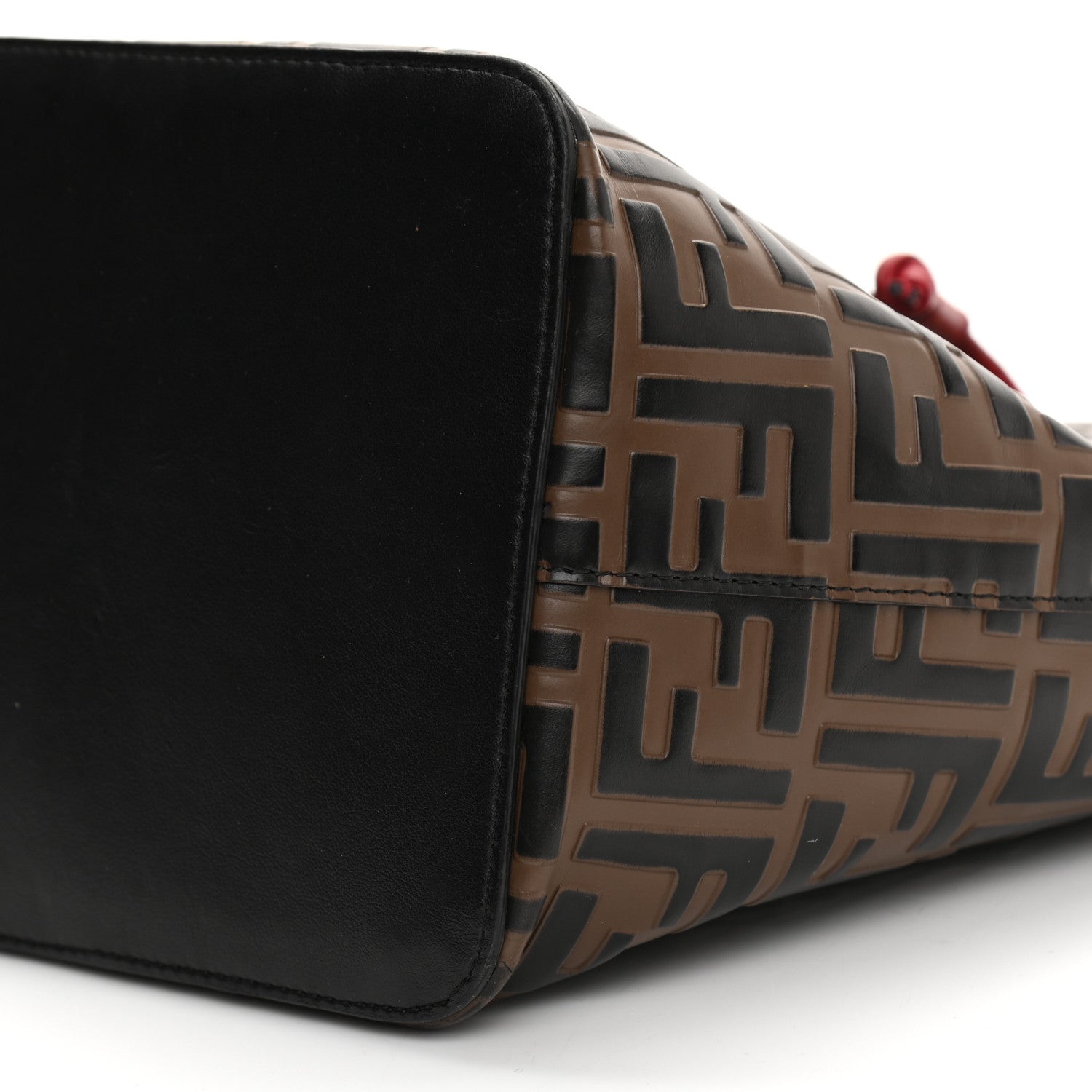 Fendi Vitello Grace F is Fendi Bi-Color FF 1974 Embossed Grande Mon Tresor Bucket Bag Maya Black Fragola 8 of 10