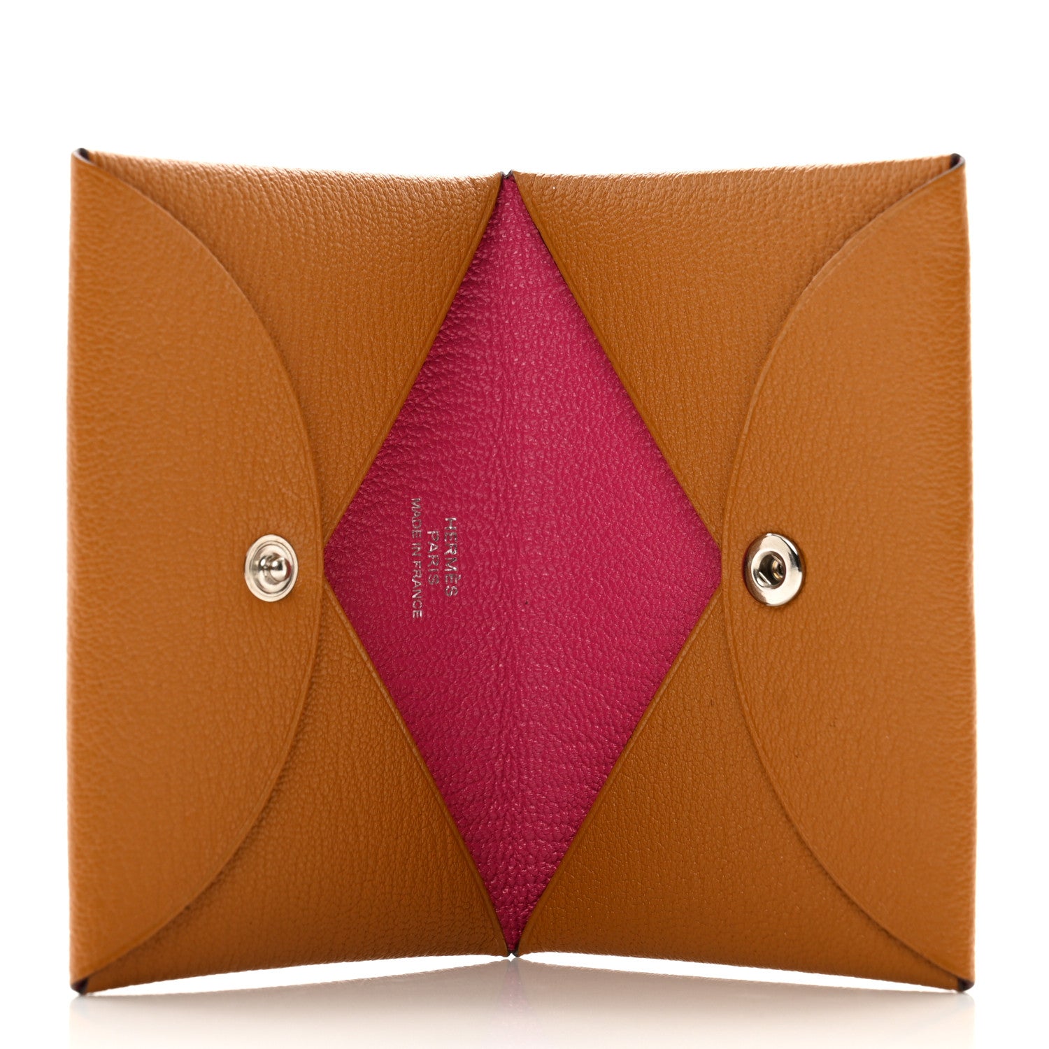Hermes Chevre Mysore Verso Calvi Card Case Caramel Rose Shocking 5 of 9