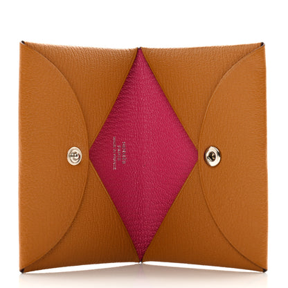 Hermes Chevre Mysore Verso Calvi Card Case Caramel Rose Shocking 5 of 9