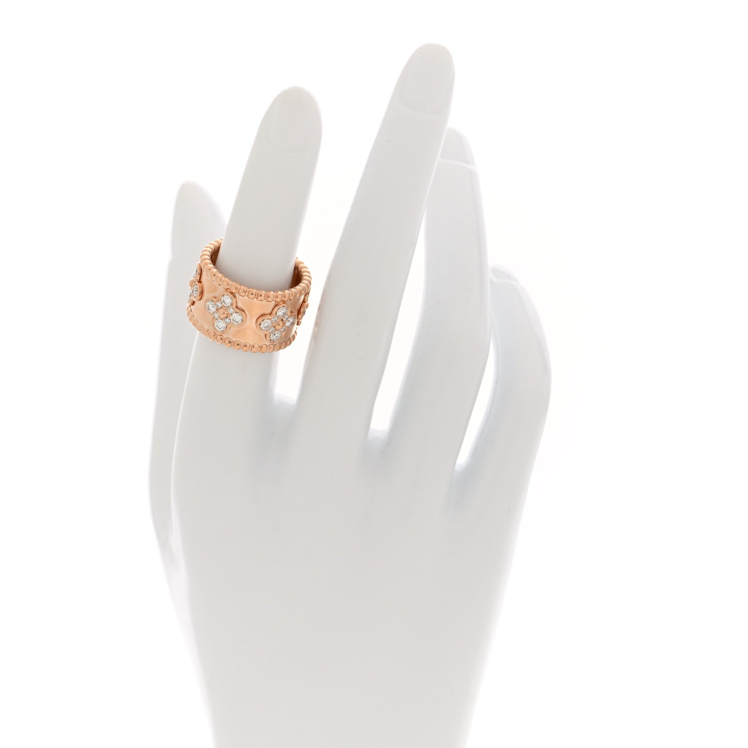 Van Cleef & Arpels 18K Rose Gold Diamond Small Perlee Clovers Ring