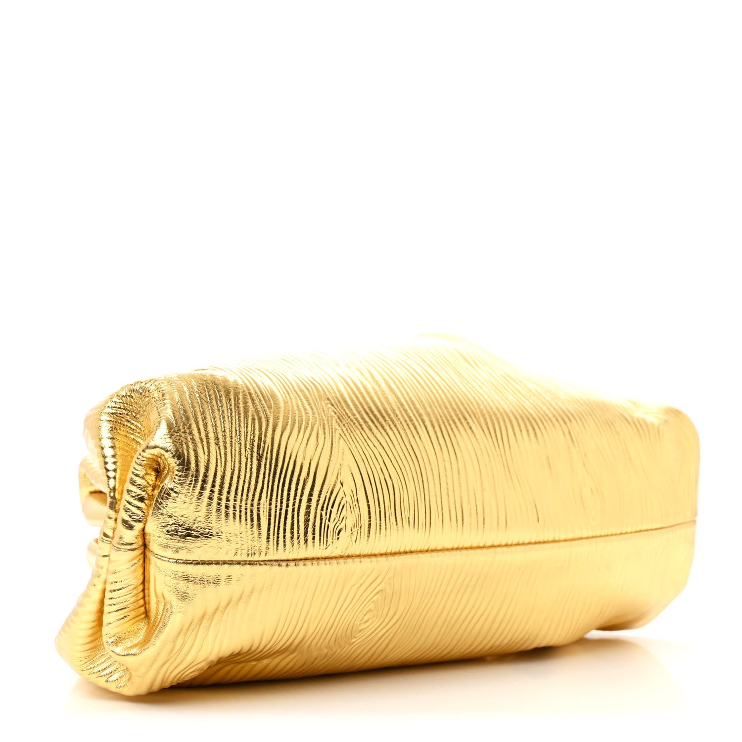 Bottega Veneta Metallic Bark Calfskin Embossed The Pouch Oversized Clutch Oro 4 of 10