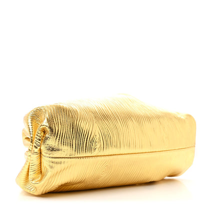 Bottega Veneta Metallic Bark Calfskin Embossed The Pouch Oversized Clutch Oro 4 of 10