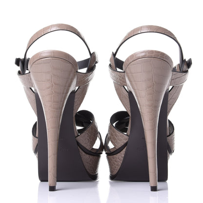 Saint Laurent Calfskin Embossed Crocodile Tribute 105 Platform Sandals 40 Dusty Grey 6 of 11