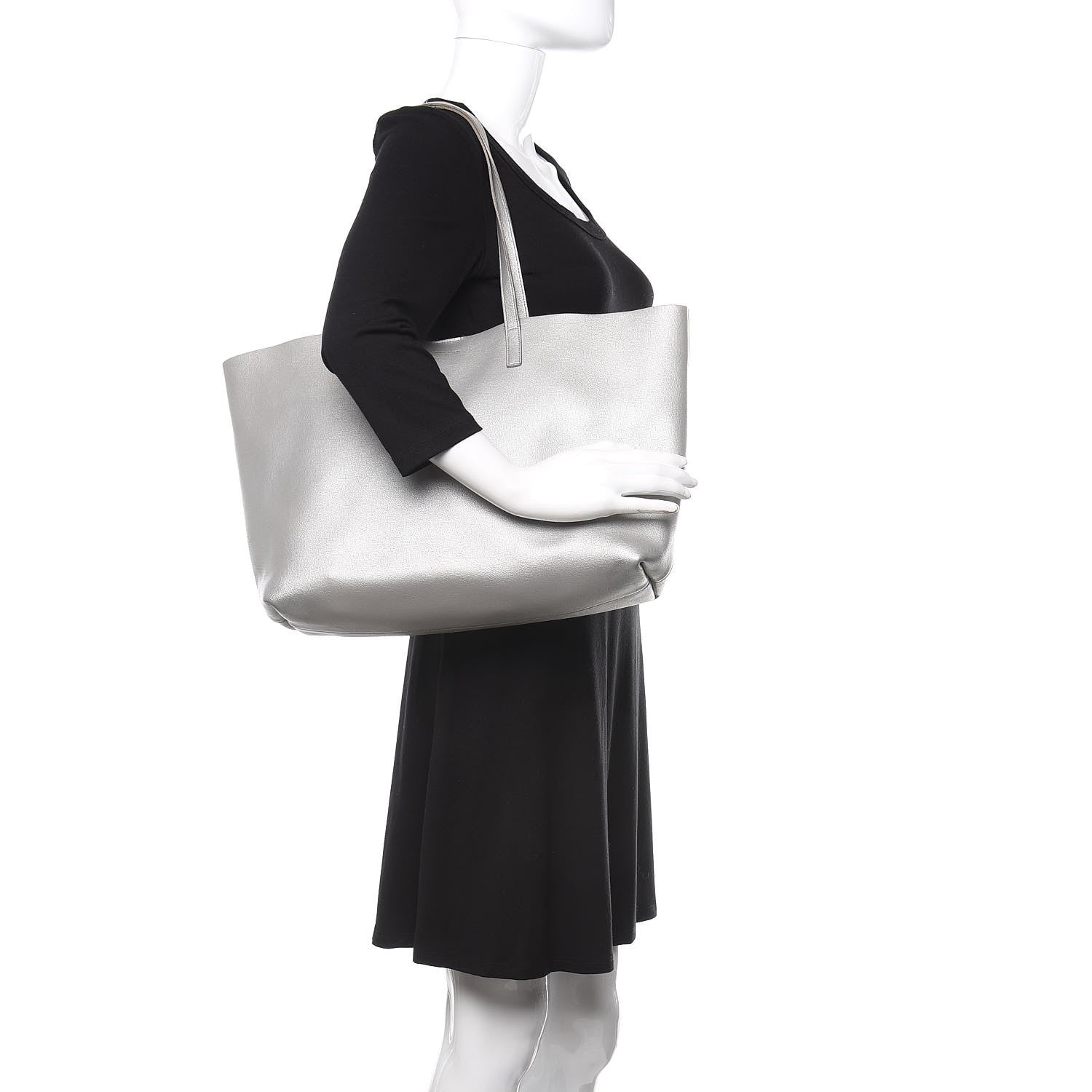 Saint Laurent Metallic Calfskin Large Shopping Tote Silver 2 of 11