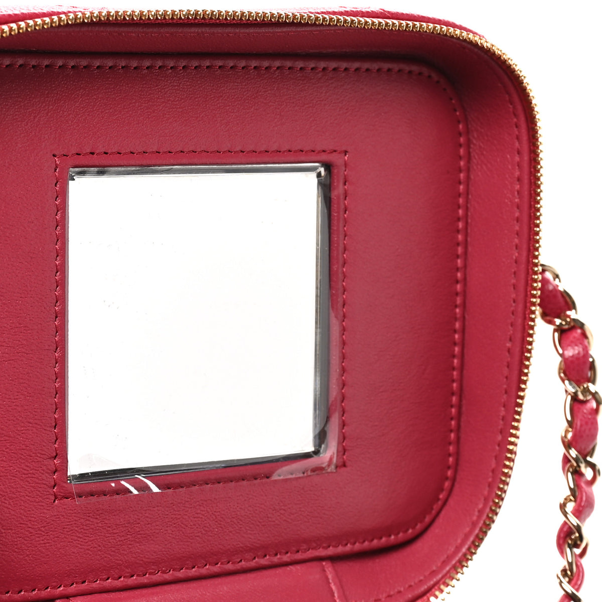 Caviar Quilted Small Top Handle Vanity Case With Chain Dark Pink