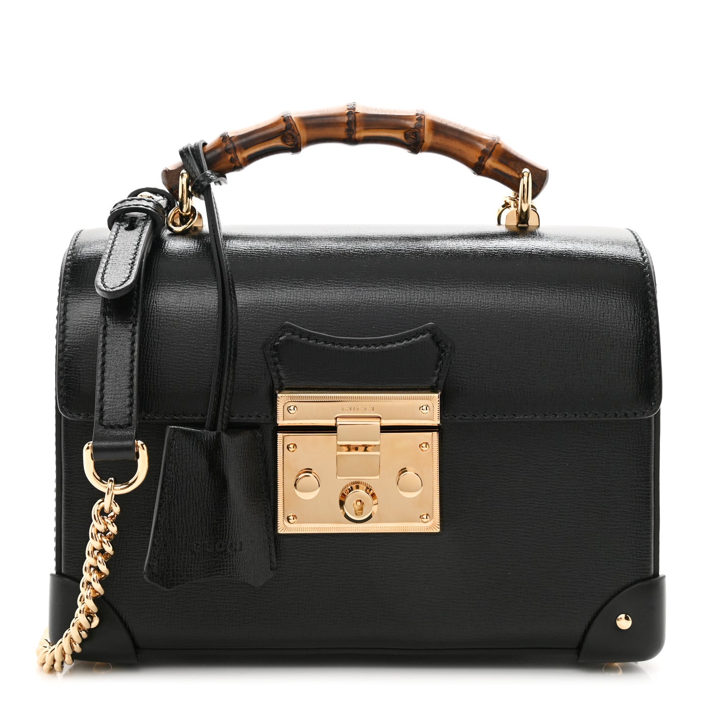 Calfskin Small Padlock Bamboo Shoulder Bag Black