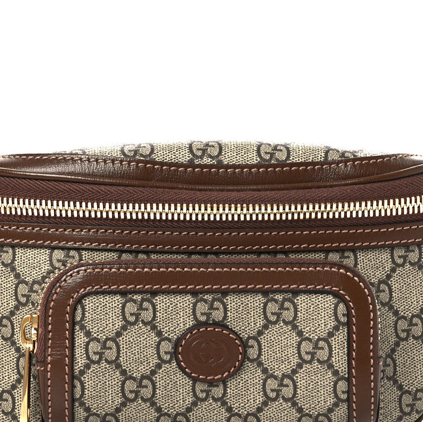 Gucci GG Supreme Monogram Textured Calfskin Retro Interlocking G Belt Bag Beige Ebony Brown Sugar 8 of 10