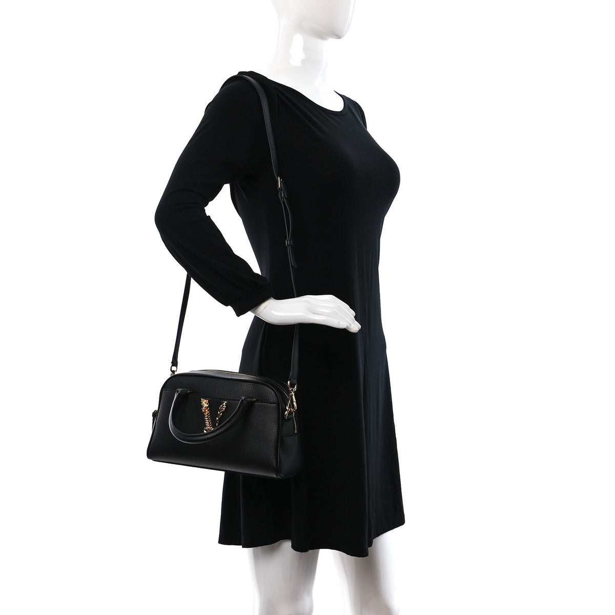 Versace Grained Calfskin Virtus Bowling Bag Black 2 of 8