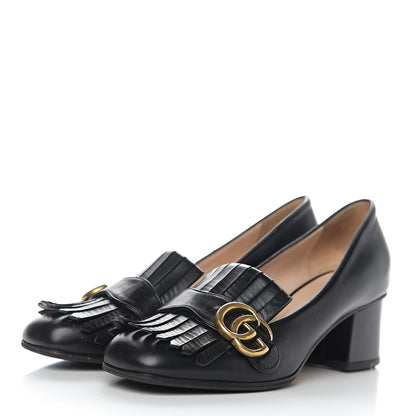 Gucci Malaga Kid GG Marmont Fringe 50mm Loafer Pumps 37.5 Black 3 of 12