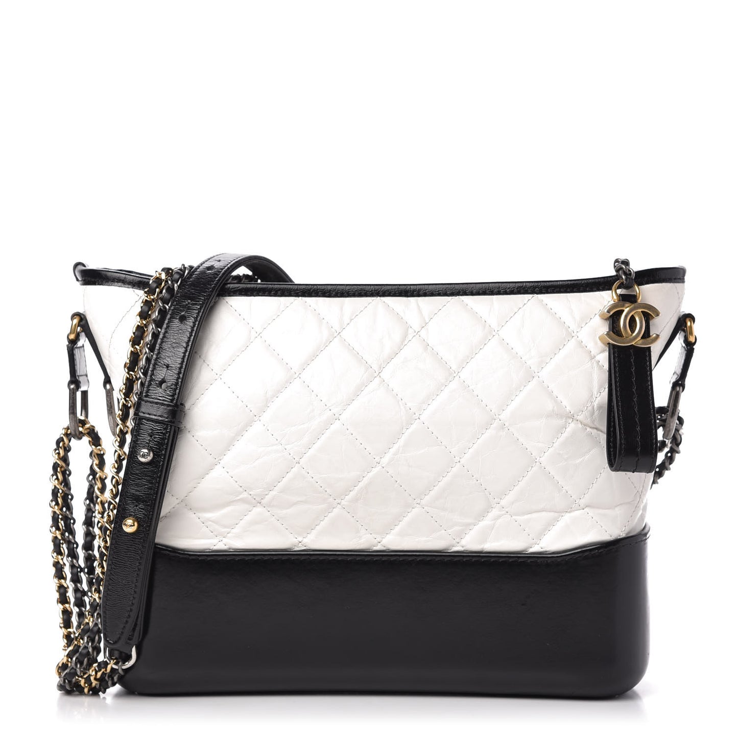 Aged Calfskin Quilted Medium Gabrielle Hobo Black White