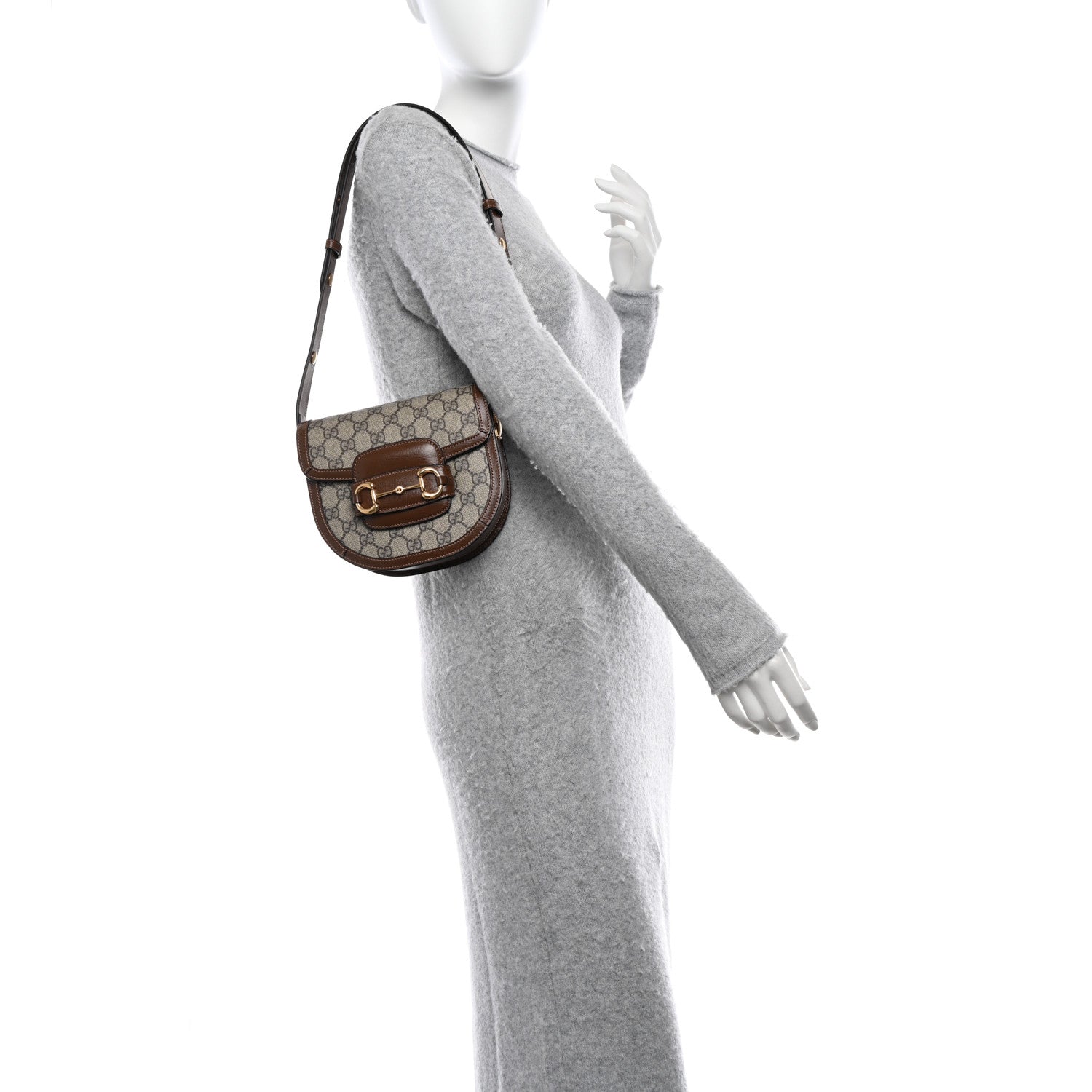 Gucci GG Supreme Monogram Mini Horsebit 1955 Rounded Shoulder Bag Beige Brown Sugar 2 of 9