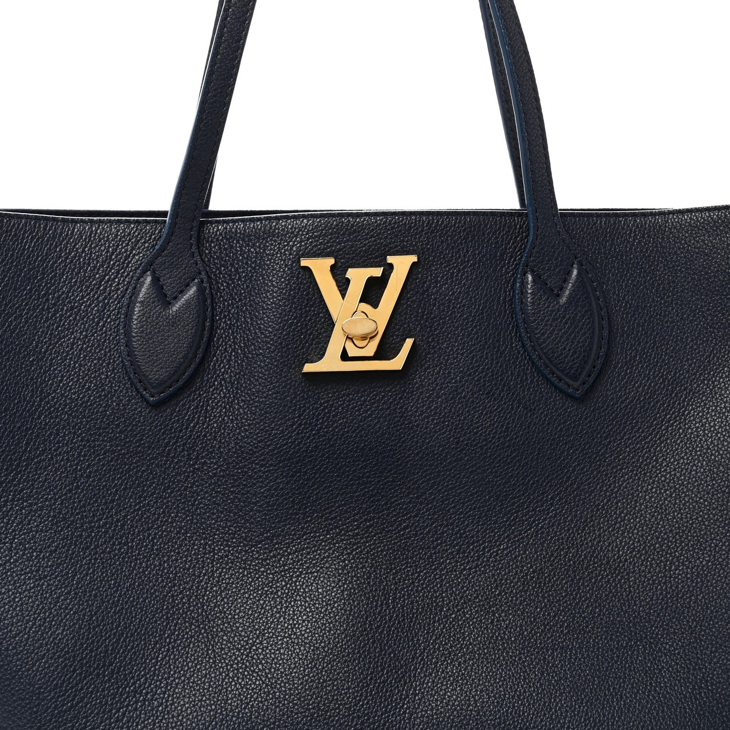 Grained Calfskin Lockme Shopper Navy