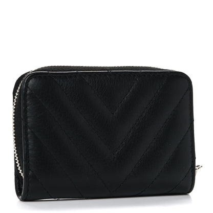 Chanel Calfskin Chevron Quilted Tassel Zip Around Coin Purse Black 3 of 10