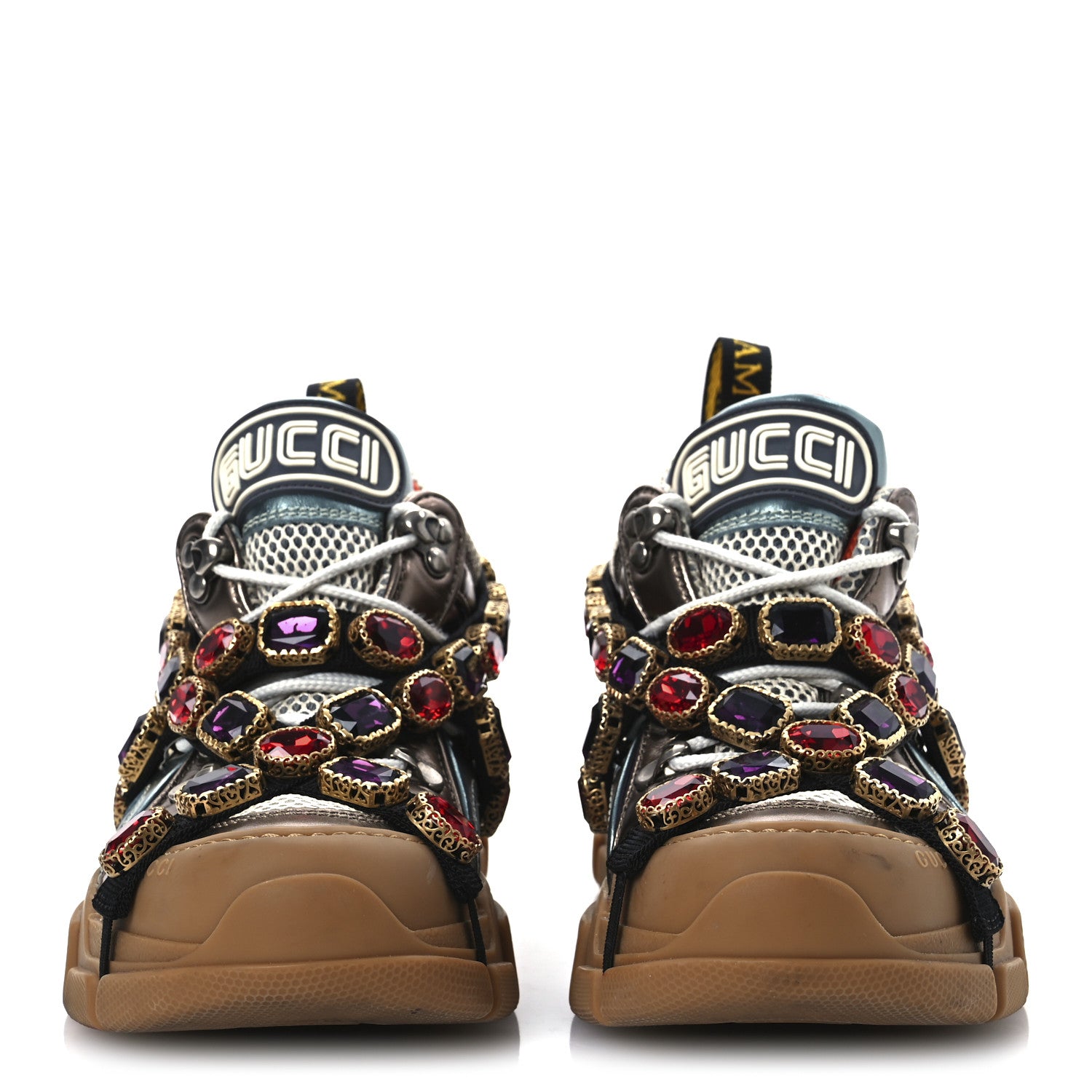 Gucci X SEGA Mesh Suede Calfskin Removable Crystals Womens Flashtrek Sneakers 36 Rame Mystic White Lago 3 of 10