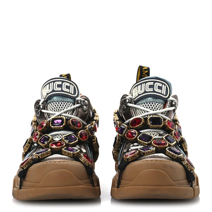 Gucci X SEGA Mesh Suede Calfskin Removable Crystals Womens Flashtrek Sneakers 36 Rame Mystic White Lago 3 of 10