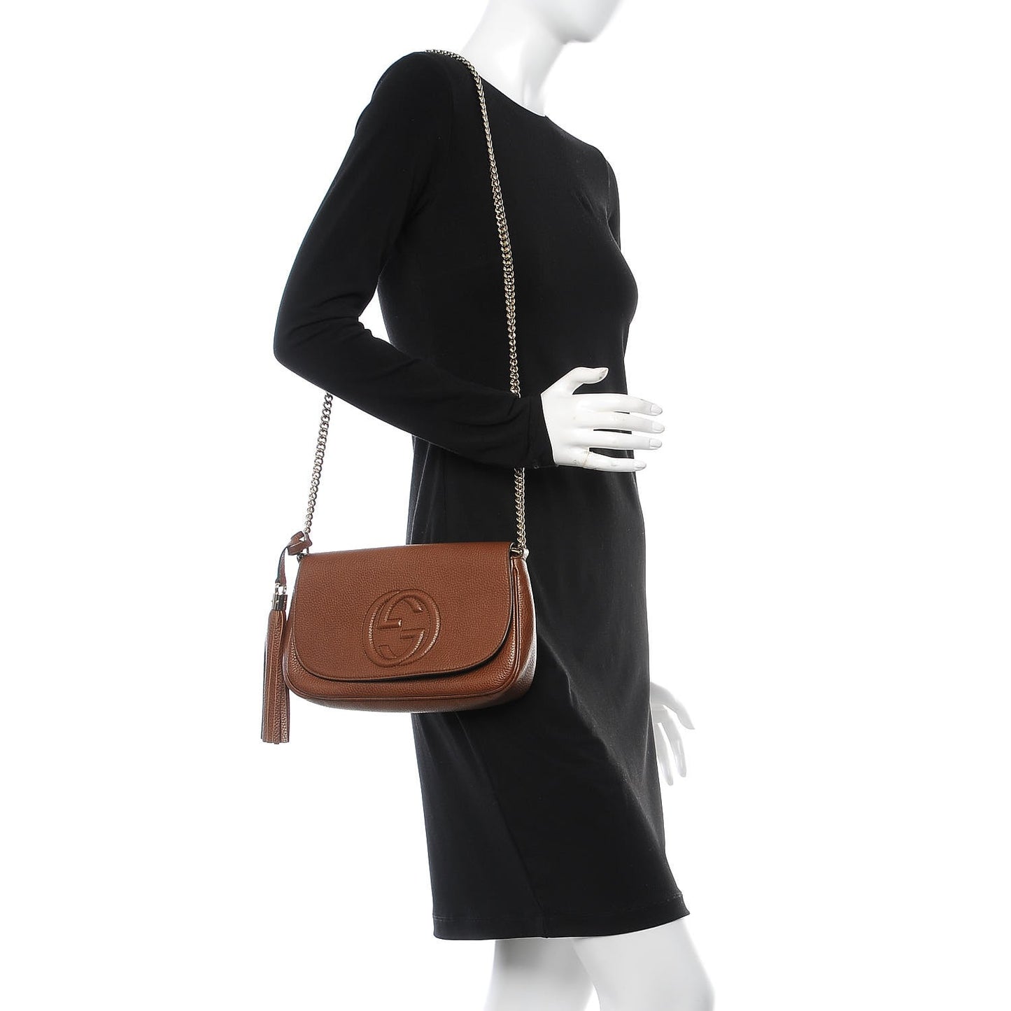 Pebbled Calfskin Medium Soho Flap Crossbody Brown