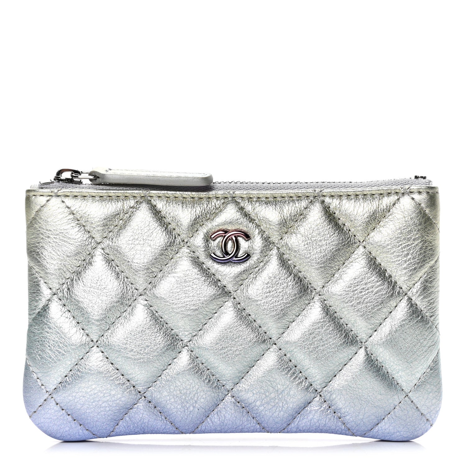 Chanel Gradient Metallic Calfskin Quilted Small Cosmetic Pouch Silver Blue Yellow Purple 1 of 7