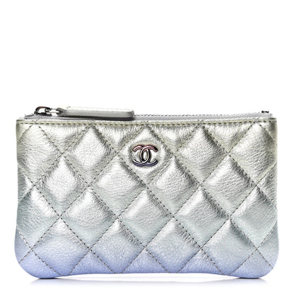 Chanel Gradient Metallic Calfskin Quilted Small Cosmetic Pouch Silver Blue Yellow Purple 1 of 7