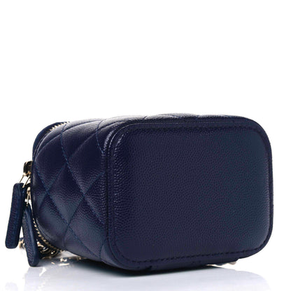 Chanel Caviar Quilted Mini Vanity Case With Chain Navy Blue 3 of 4