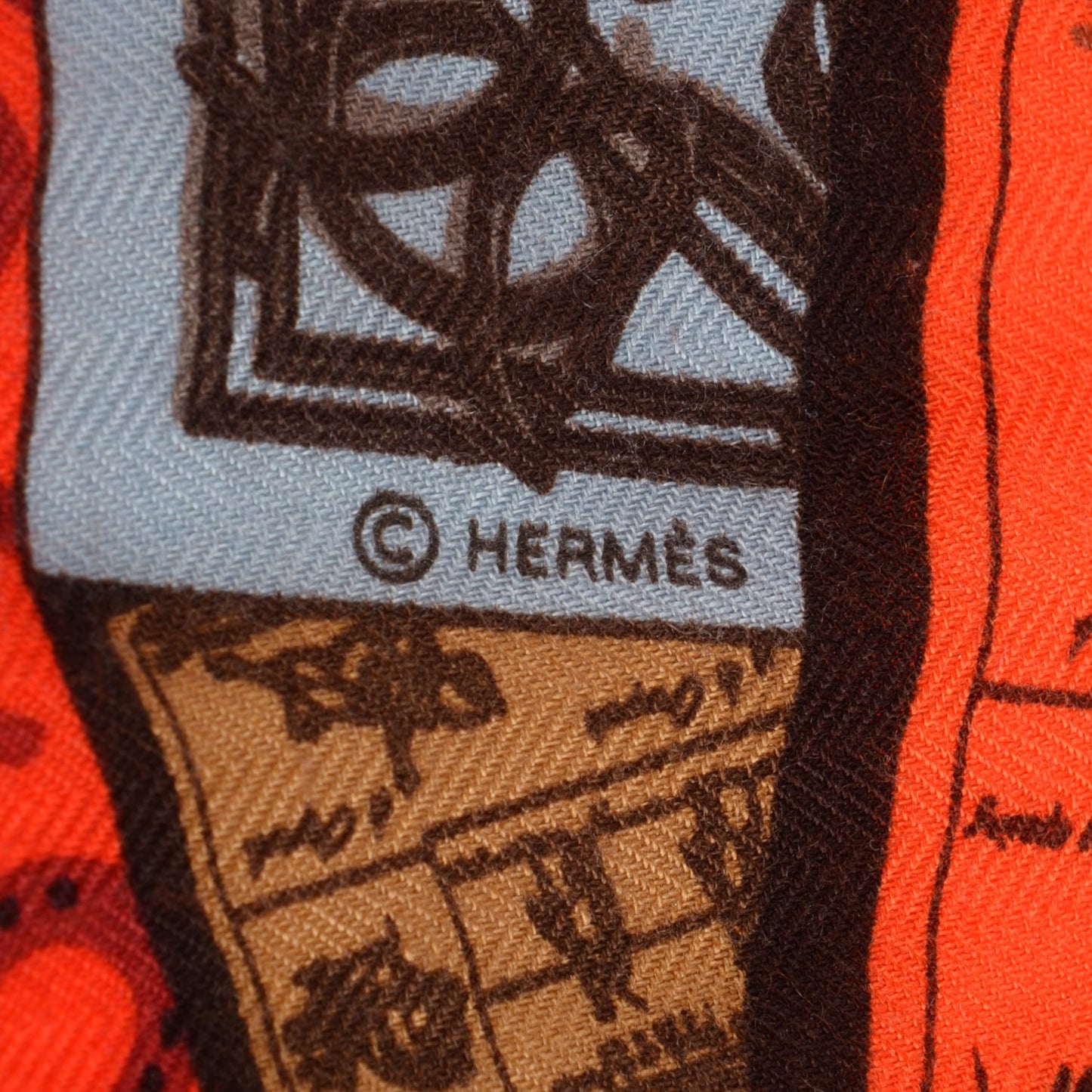 Cashmere Silk A Cheval Sur Mon Carre Shawl 140 Orange