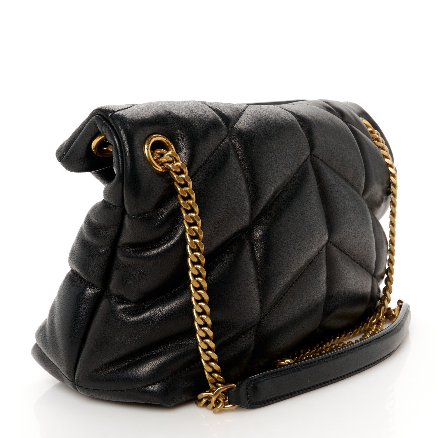 Saint Laurent Lambskin Quilted Small Loulou Puffer Monogram Chain Satchel Black 3 of 11