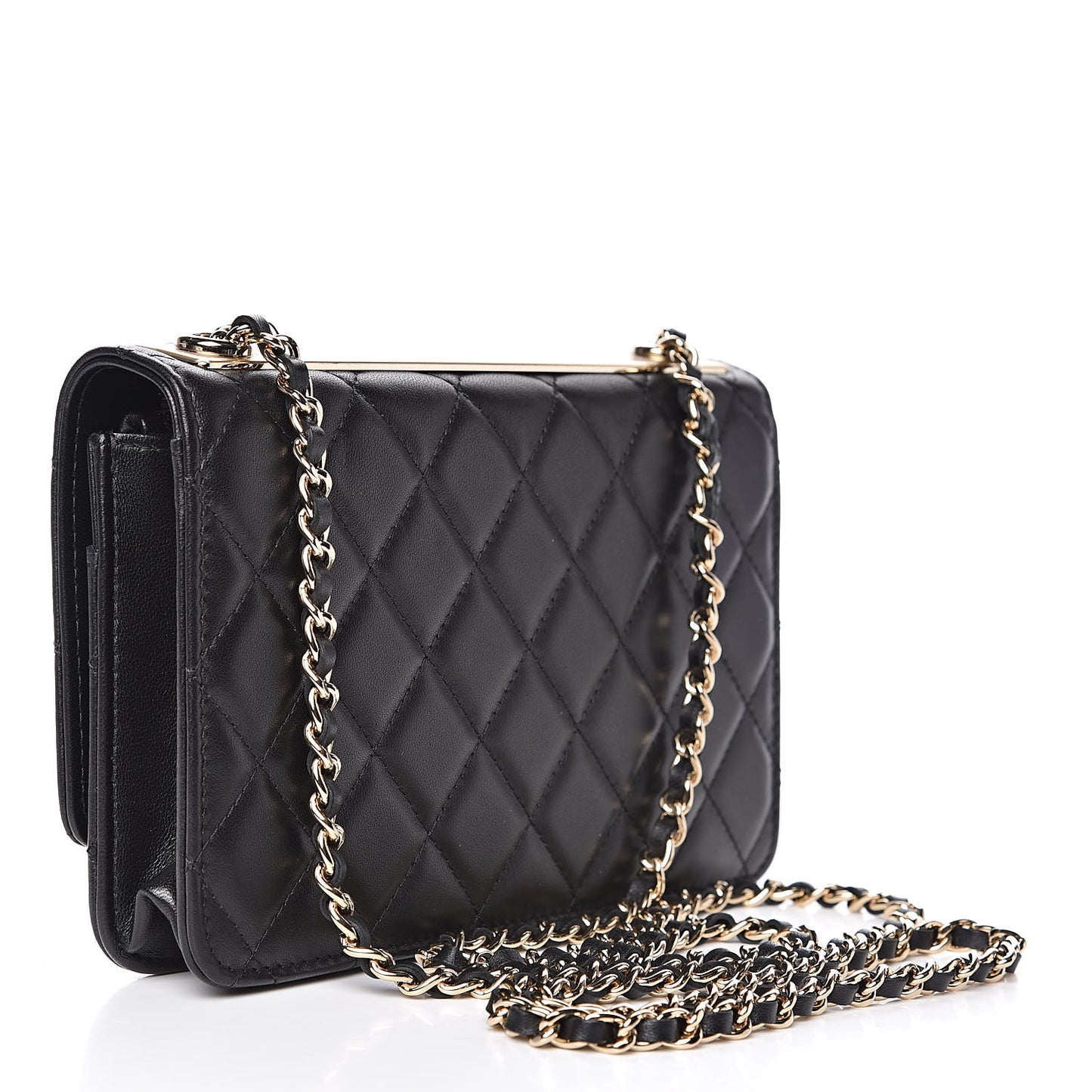 Lambskin Quilted Trendy CC Wallet On Chain WOC Black