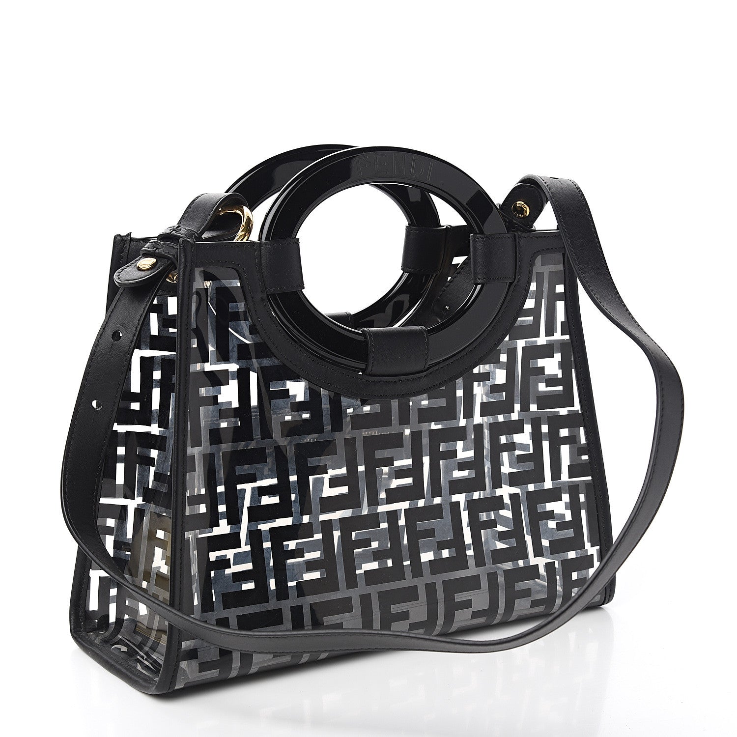 Fendi TPU FF Vitello Century Plexiglass Small Runaway Shopper Tote Black 2 of 8