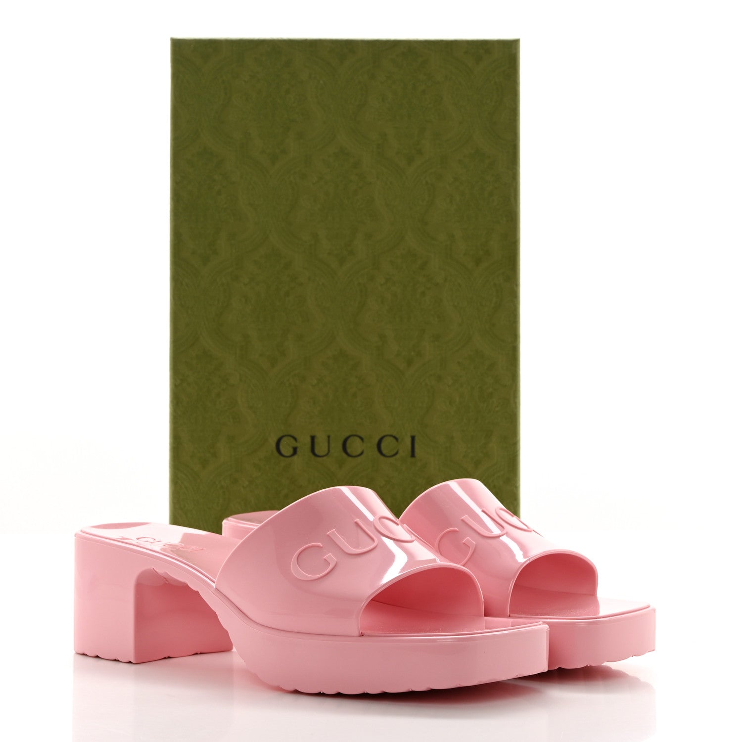 Gucci Rubber Gucci Logo Womens Platform 20/60mm Slide Sandals 37 Wild Rose 9 of 9