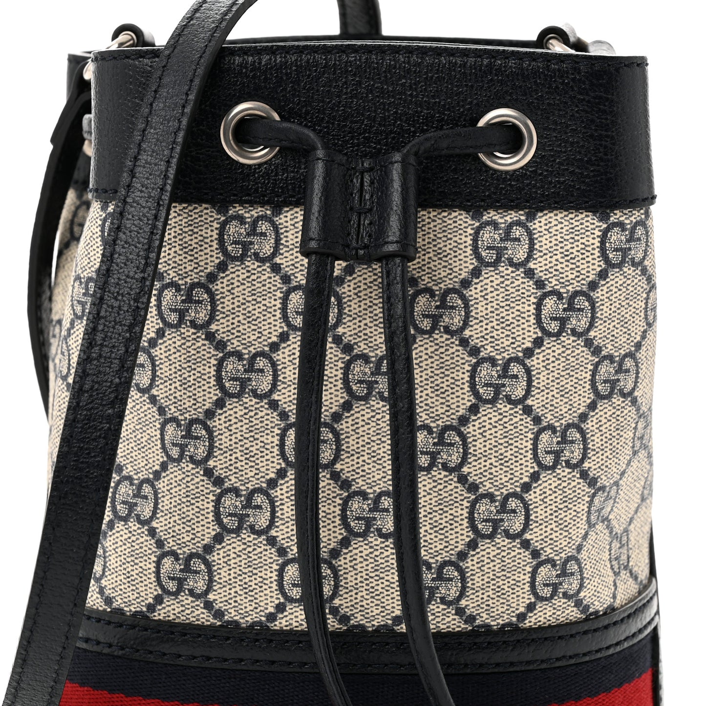 GG Supreme Monogram Web Mini Ophidia Bucket Bag Beige Blue