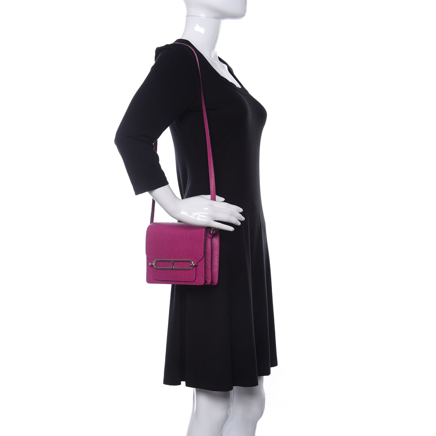 Hermes Ostrich Mini Sac Roulis Rose Pourpre 2 of 10