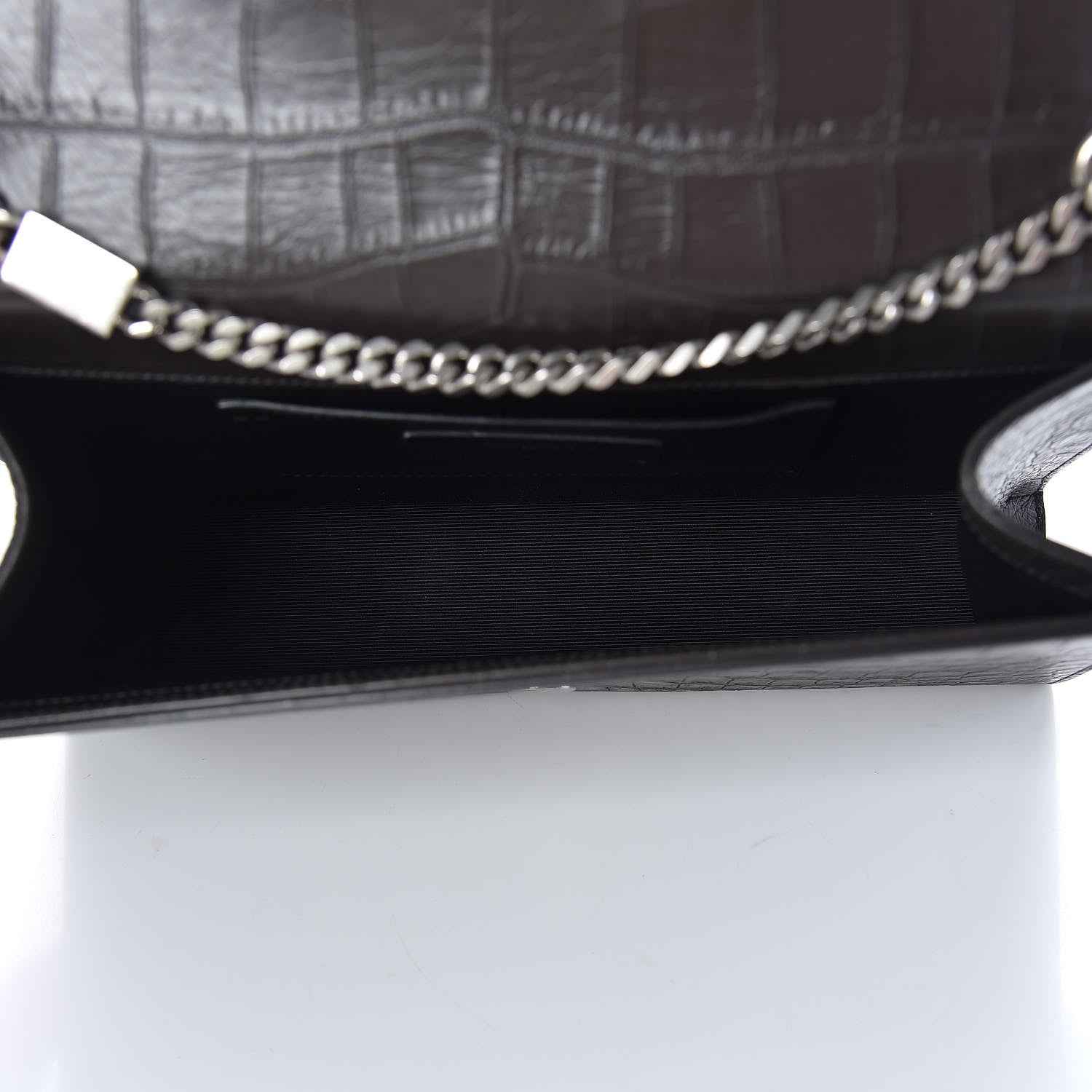 Saint Laurent Calfskin Crocodile Embossed Medium Classic Monogram Kate Tassel Satchel Earth Grey 7 of 11