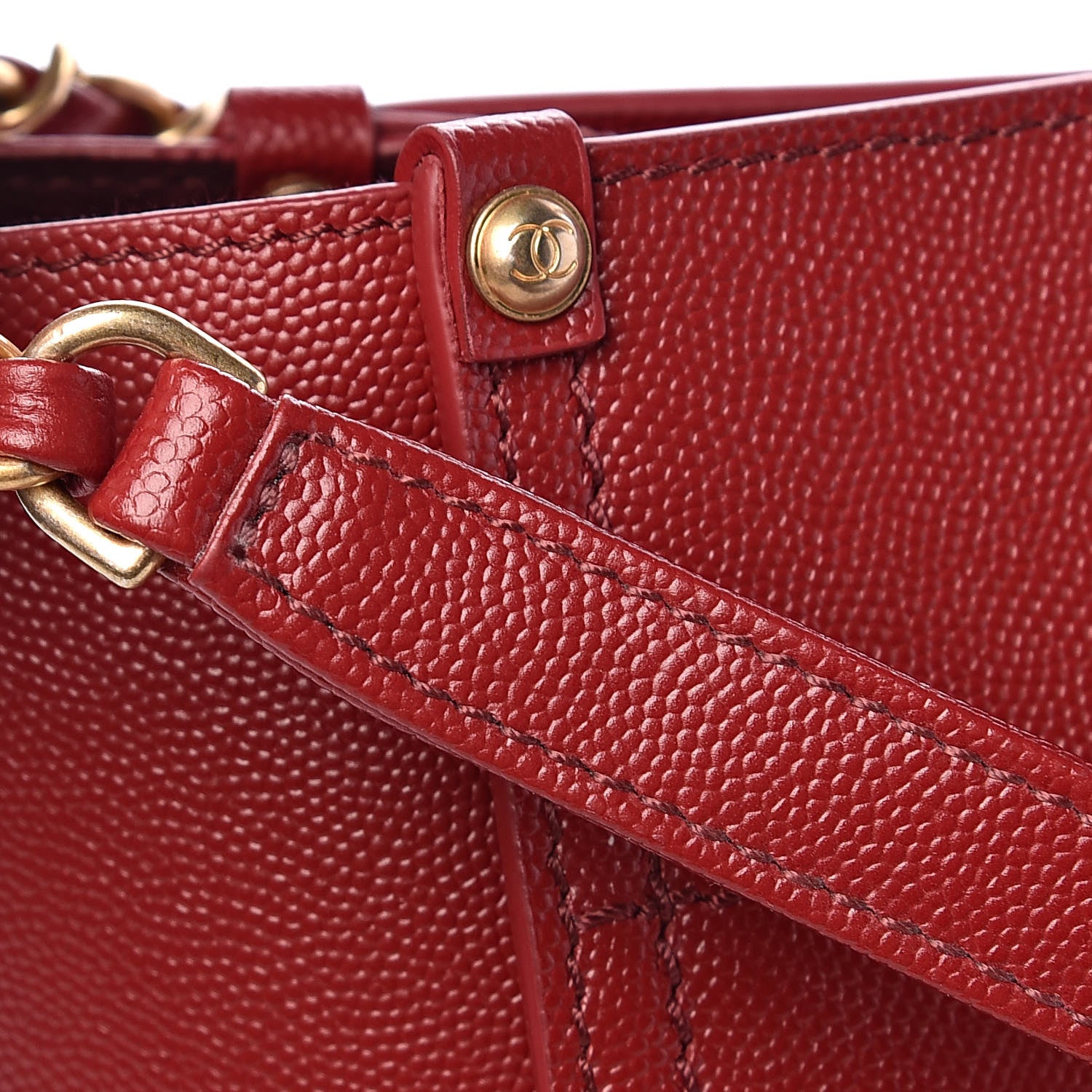 Chanel Caviar Small Studded Deauville Tote Red 16 of 18