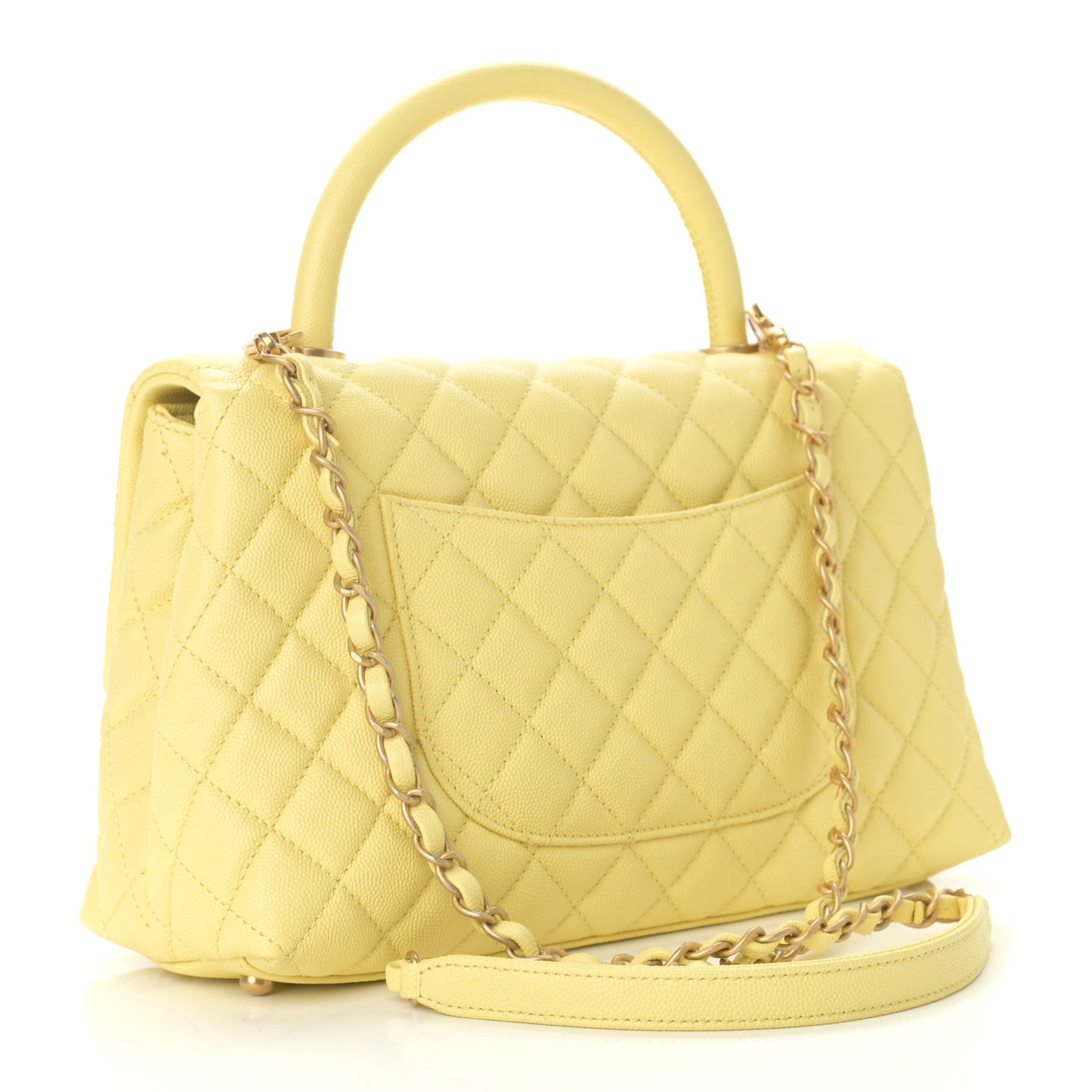 Caviar Quilted Small Coco Handle Flap Yellow
