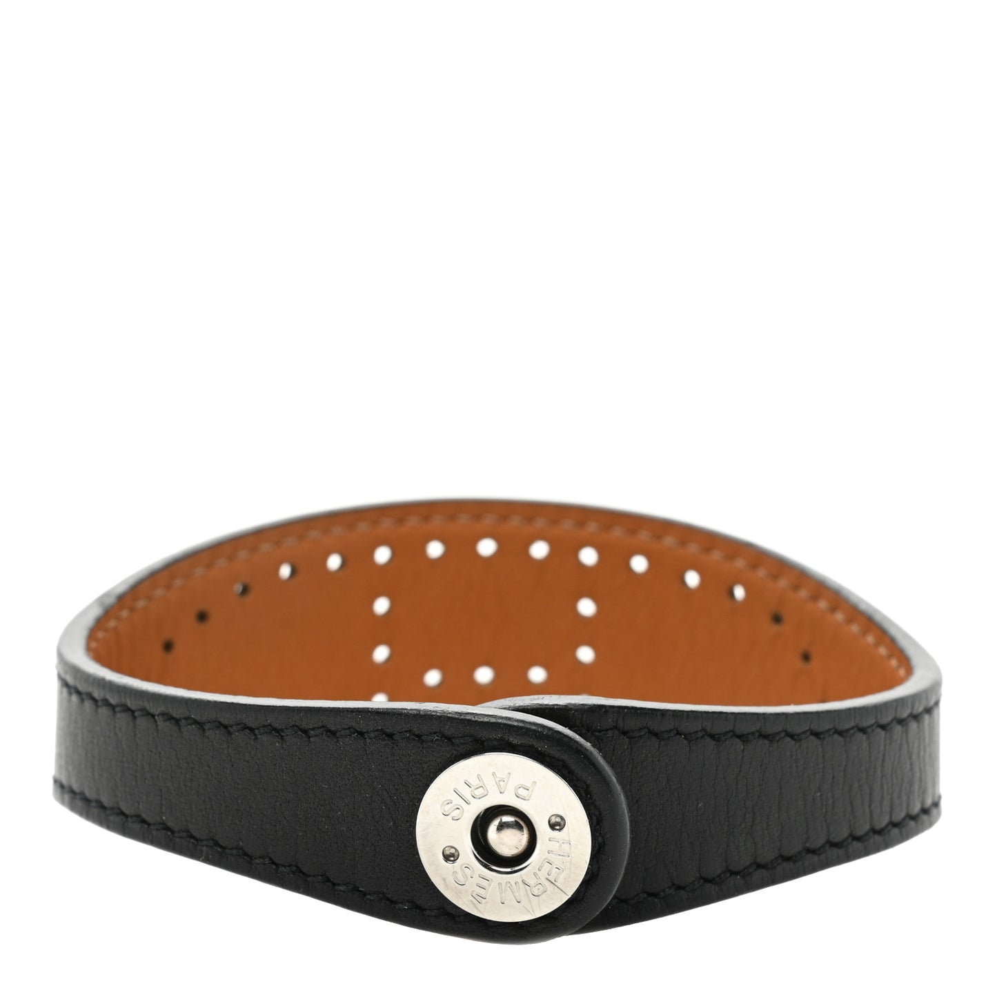 Calfskin Reversible Perforated H Bracelet S Black