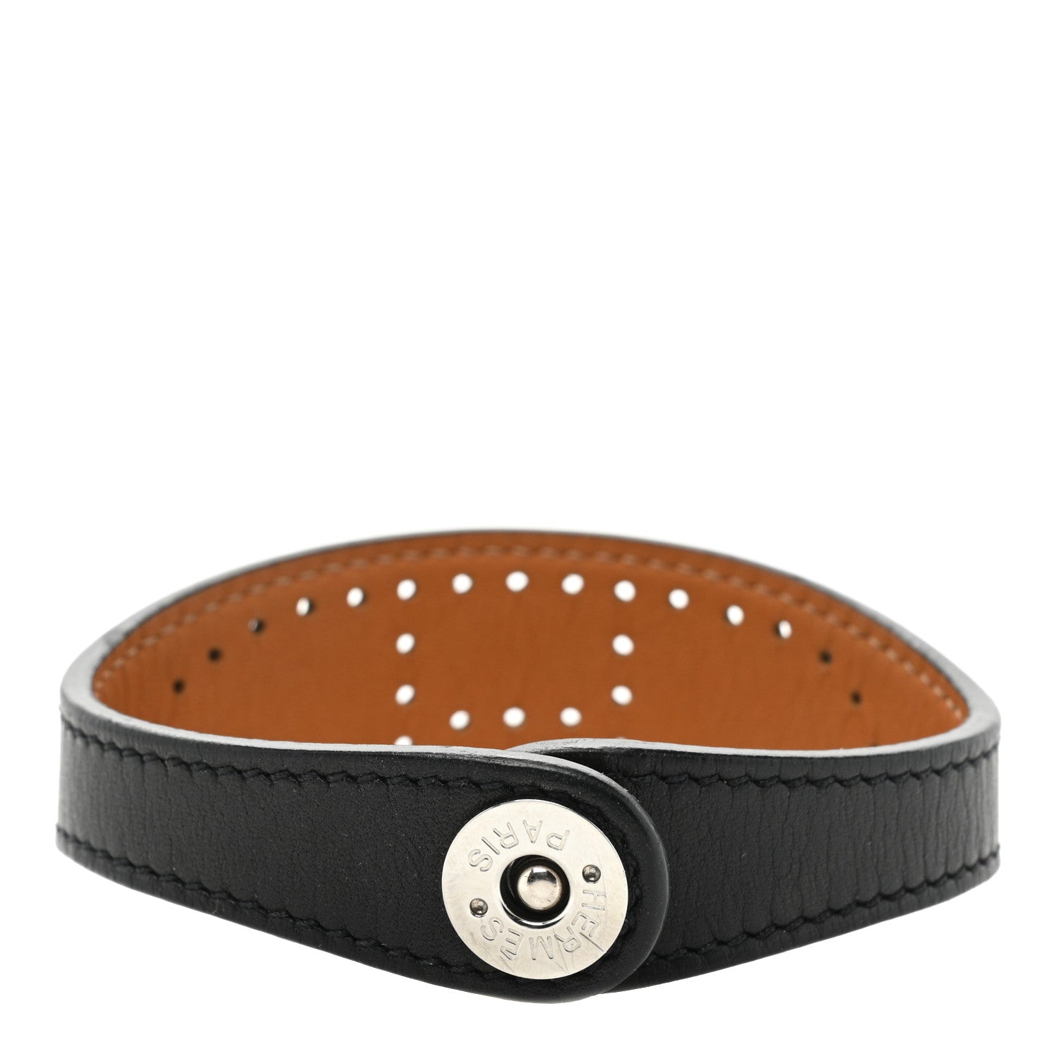Hermes Calfskin Reversible Perforated H Bracelet S Black 3 of 6