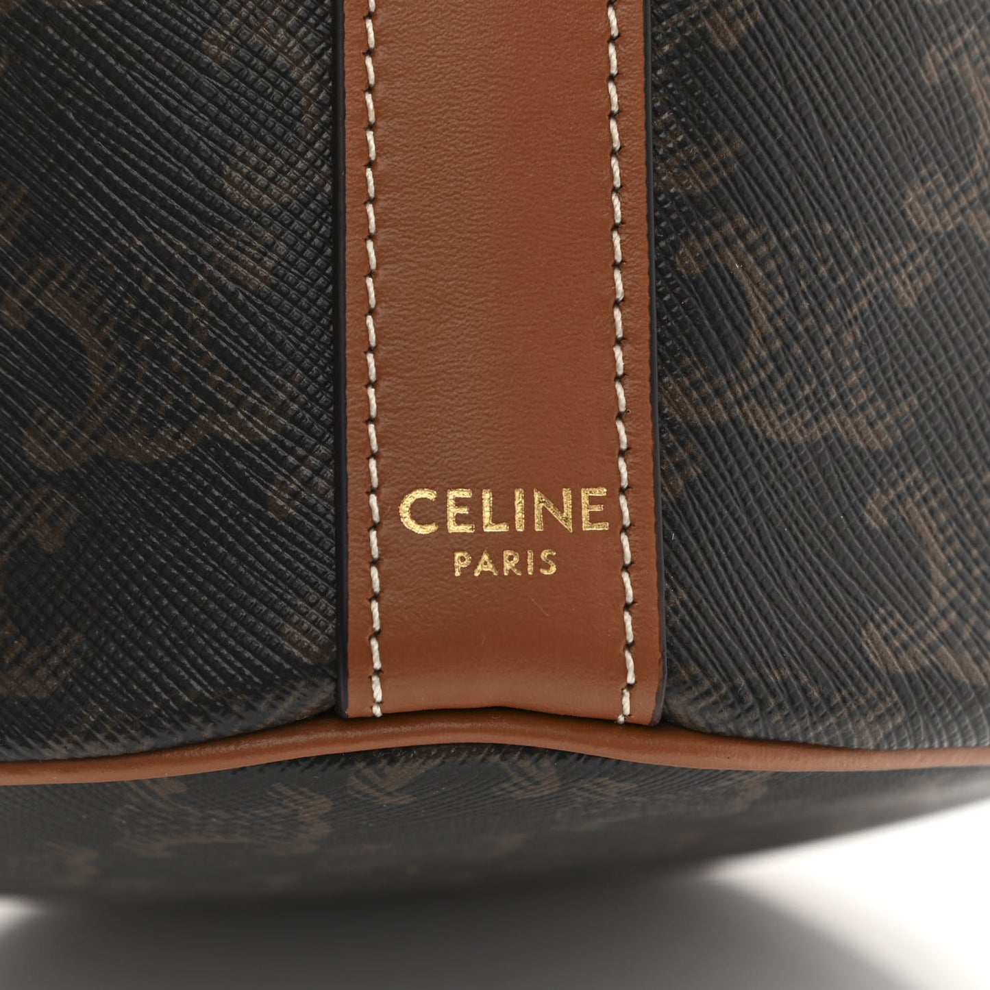 Triomphe Canvas Calfskin Small Drawstring Bucket Bag Tan
