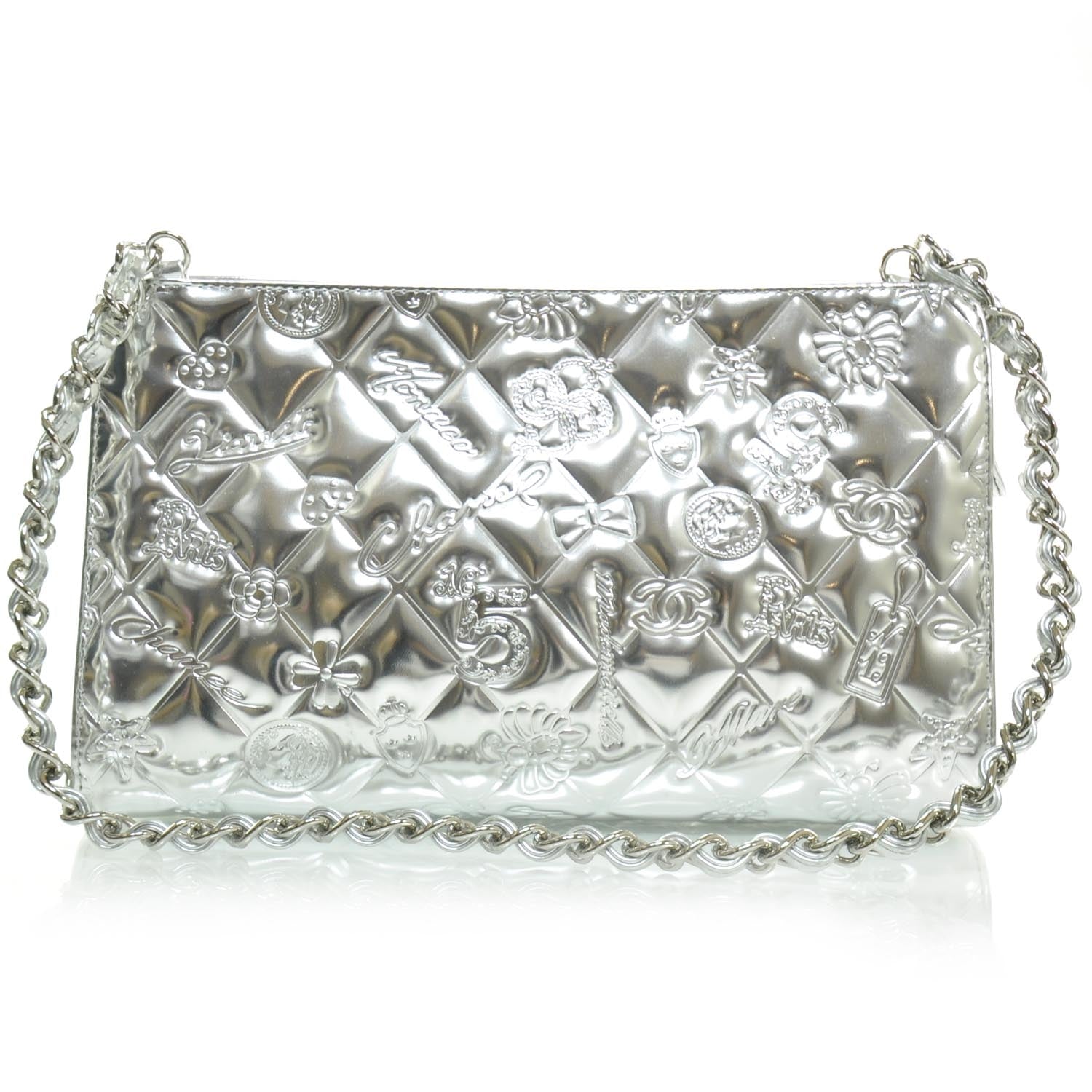 Chanel Metallic Patent Calfskin Lucky Symbols Pochette Silver 1 of 8