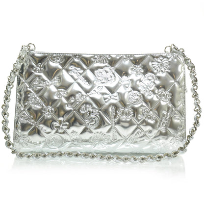 Chanel Metallic Patent Calfskin Lucky Symbols Pochette Silver 1 of 8