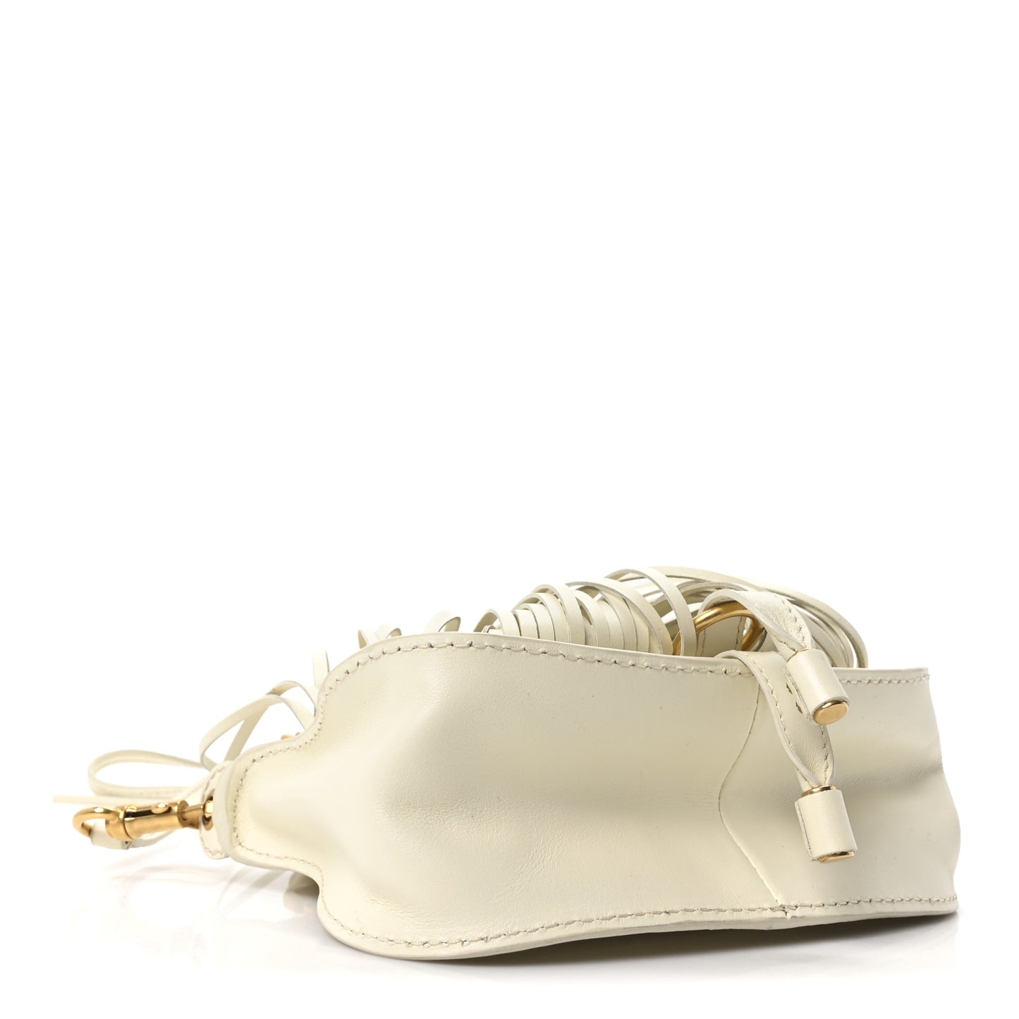 Shiny Small Grain Calfskin Mini Marcie Multi Fringe Satchel Natural White