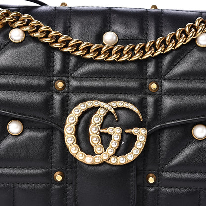 Gucci Calfskin Matelasse Studded Small Pearly GG Marmont Shoulder Bag Black 7 of 12