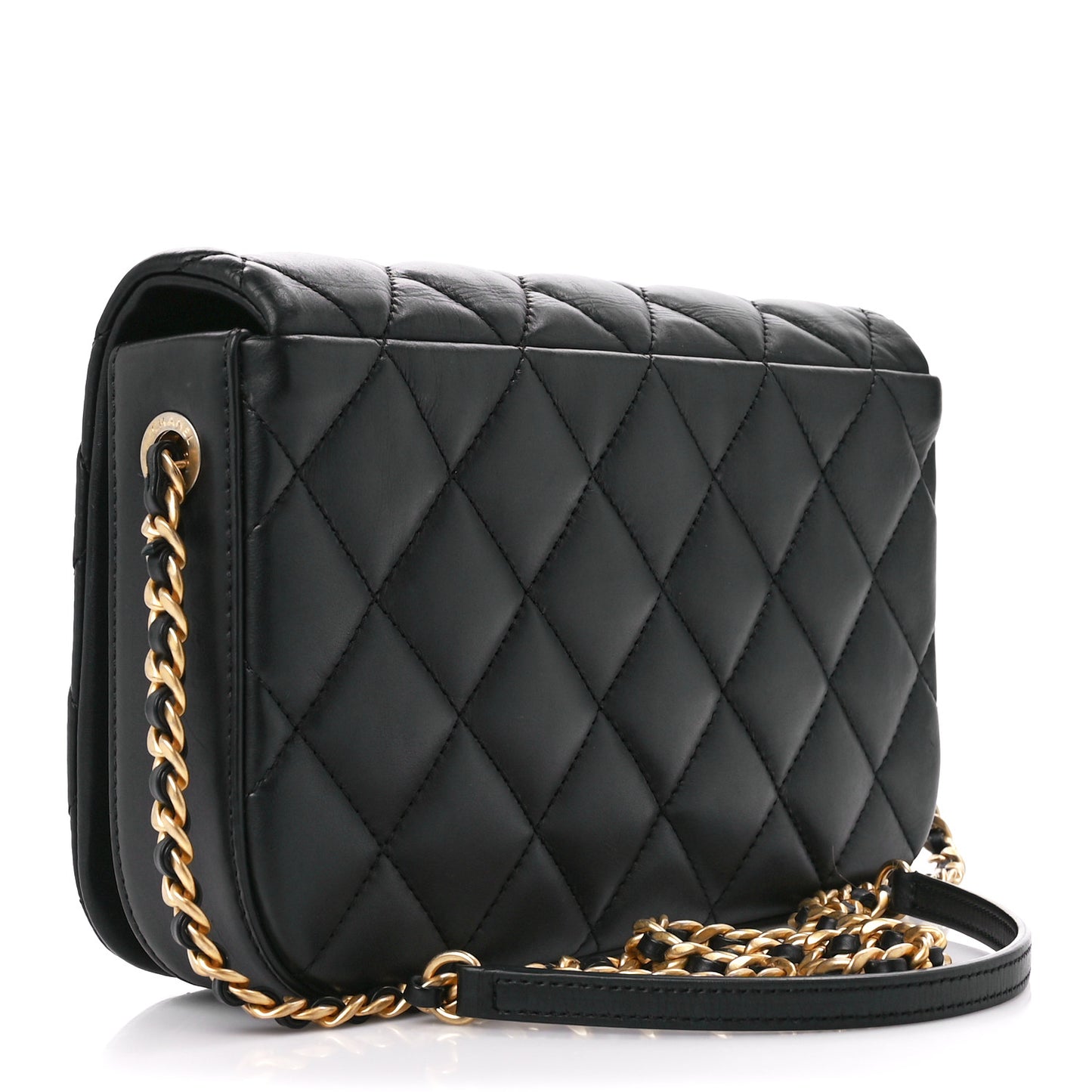 Calfskin Quilted Nailed CC Flap Bag Black