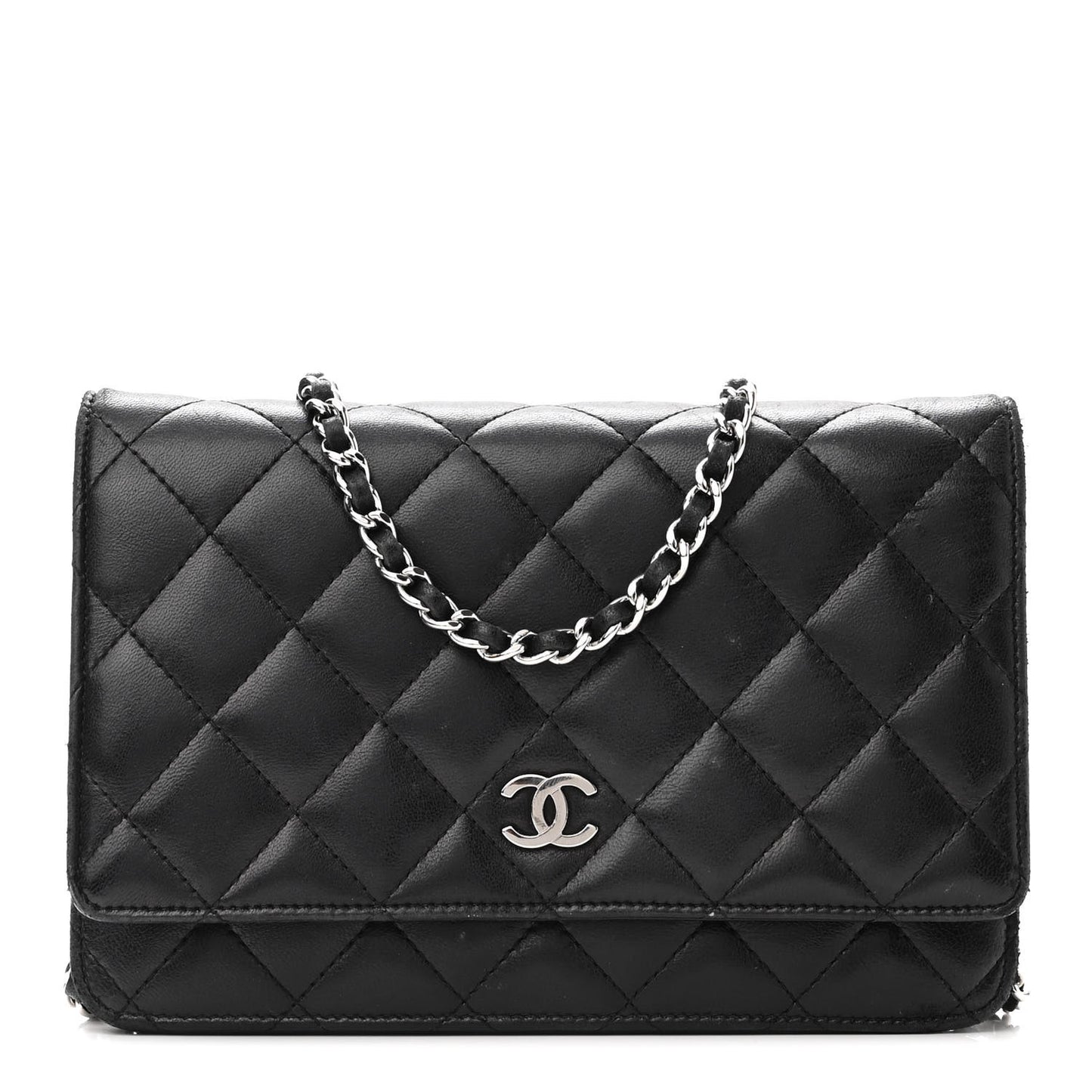 Lambskin Quilted Wallet On Chain WOC Black