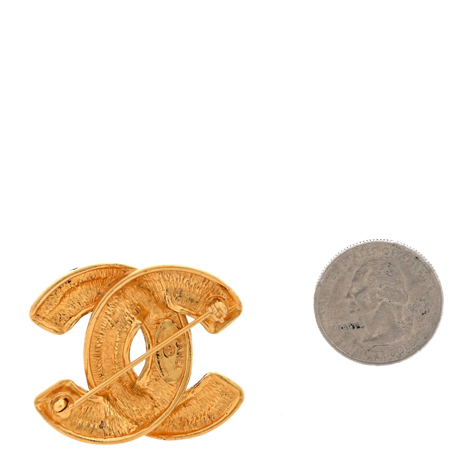 Chanel Metal Quilted Large CC Brooch Gold 2 of 3