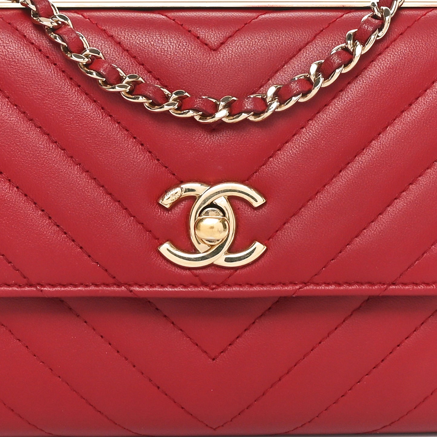 Lambskin Chevron Quilted Long Trendy CC Wallet On Chain WOC Red